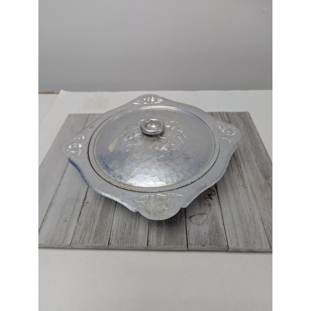 Continental Silver Co Wild Rose Brilliantone 9" Ribbed Edge Bowl Lid Square Rnd